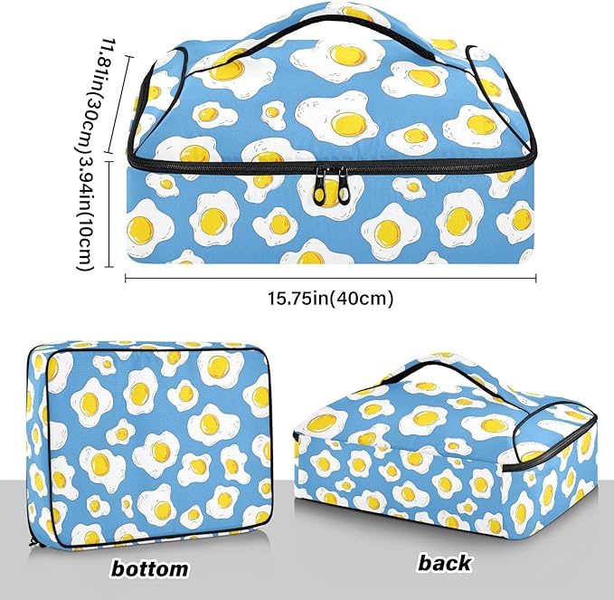 Casserole Carrier Yellow EggsInsulated Casserole Carrier for Hot or Cold Food Thermal Lunch Tote for Potluck Parties Picnic Beach Fits 9 x 13 Inches Baking Dish
