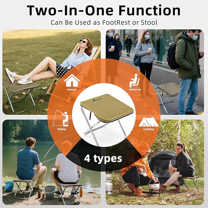 Camping Stool 16in Tall Portable Folding Stool with Carry Bag Upgraded Ultralight Chair with Roomy Seat for Adults Holds 280lbs Ideal for Hiking Fishing Outdoor Use Brown