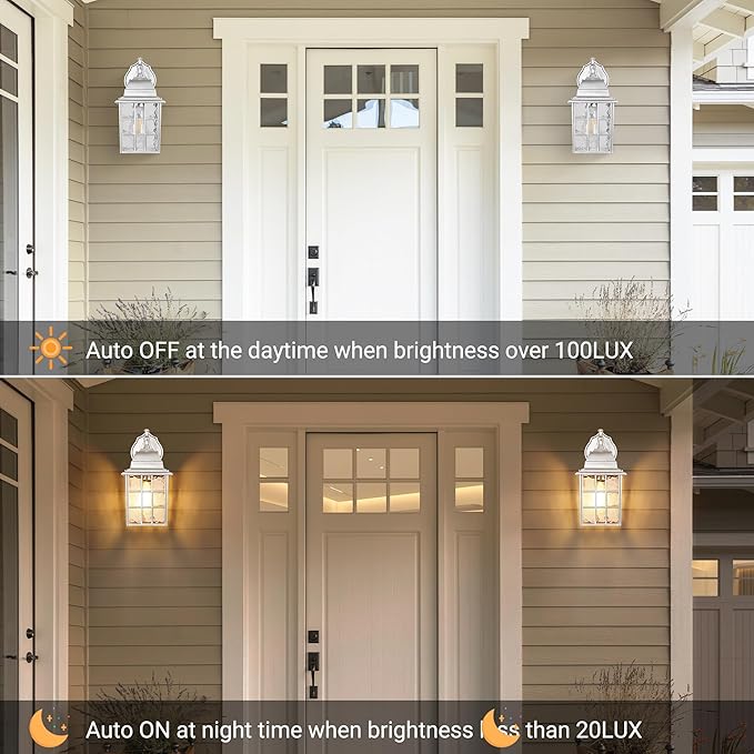 WIHTU Silver Exterior Lighting Fixtures Wall Mount Dusk to Dawn Outdoor Porch Wall Lights Sensor Wall Lantern Wall Lamp Set of 2 Waterproof Wall Sconce Outside Lighting for Garage Front Door