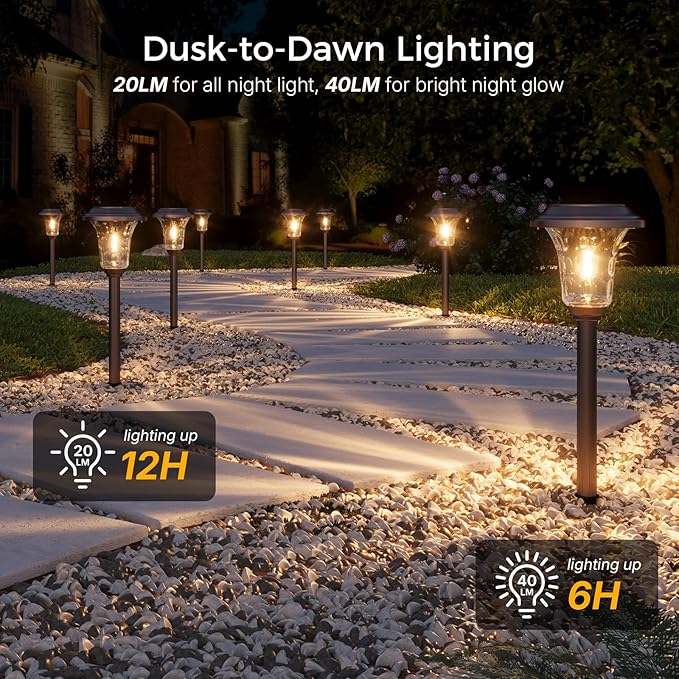 XMCOSY+ Solar Pathway Lights 4 Pack Metal Solar Lights Outdoor Waterproof 20/40LM Bright Solar Powered Garden Light for Yard Backyard Landscape Path Driveway Walkway Outside (Warm/Cool White)