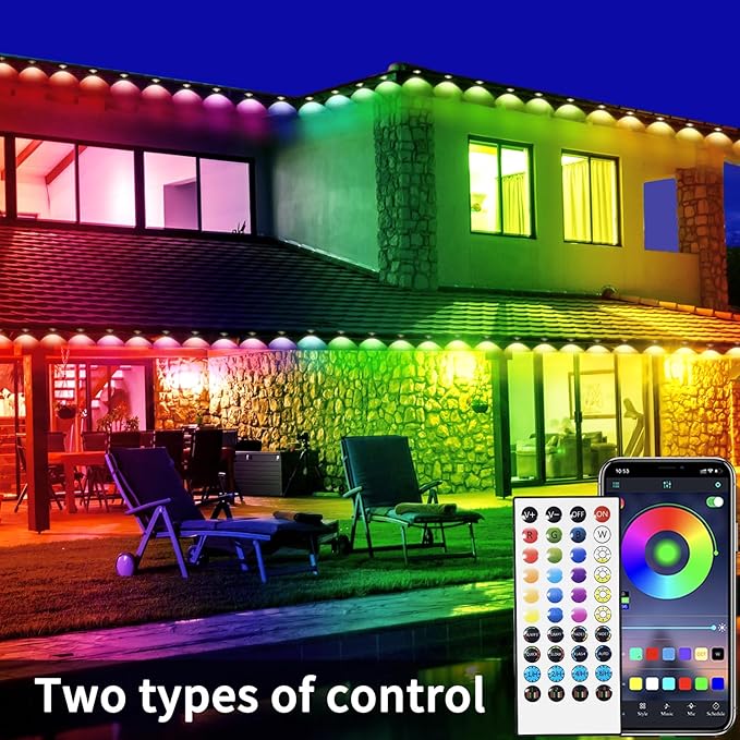 Permanent Outdoor Lights 60FT Smart Outside RGB LED Christmas Light App Control Remote IP67 Waterproof Eternity Eaves Lighting for HalloweenHousePatio Decor Garden Decor Decorations