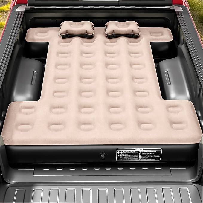 YITAHOME Truck Bed Air Mattress for 5.5-5.8 ft Full-Size Short Truck Beds Inflatable Car Mattress Bed with Pump Pillows Carry Bag &amp Repair Kit for Outdoor Travel Camping (Black&ampBrown)