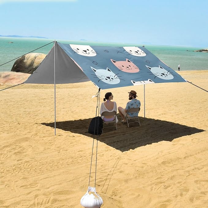 Black Pink Black Blue Cat Faces Camping Sun Shelter Beach Tent Portable Beach Sun Shade Outdoor Canopy for Camping Trips Fishing Picnic