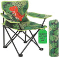 Padded Kids Camping Chair Folding Toddler Chair with Cup Holder &amp Safety Lock Portable Kids Beach Chair Ages 3-6 for Outdoor Camping Foldable Kids Chair Support 120lbsGreen Dinosaur