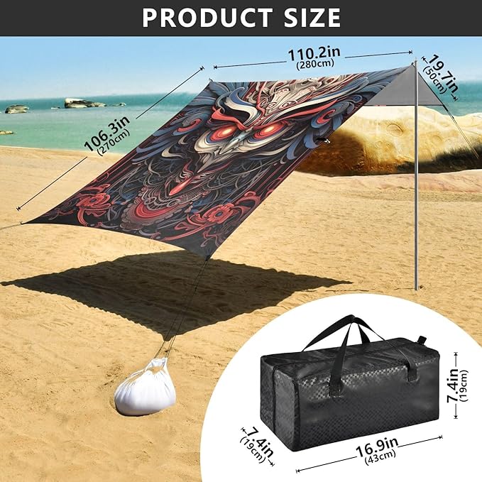 Beach Tent Sun Shelter Red Robot Owl Lightweight &amp Easy Setup Beach Shade Canopy for Camping Fishing