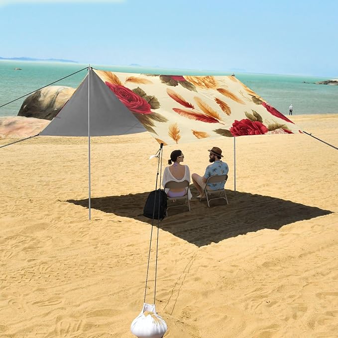 Beach Tent Sun Shelter Rose Feather Lightweight &amp Easy Setup Beach Shade Canopy for Camping Fishing