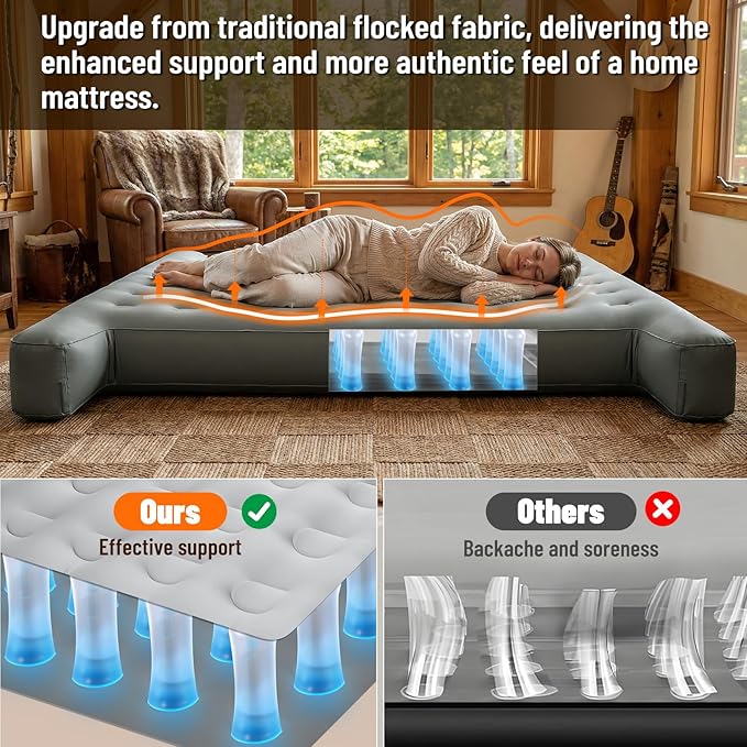 Truck Bed Mattress 5.5-5.8ft for Full-Size Pickup Fabric Texture Truck Bed Air Mattress Side Space for Stuff Customized for F150/Silverado/Ram1500 with Detachable Air Pump for Road Trips &amp Tra