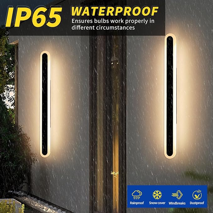 2 Pack 47.2inch Long Outdoor Wall Sconce Oval Modern Exterior Light Fixture IP65 Waterproof 3 Color 3000K/4500K/6000K LED Strip Wall Mount Lighting for Patio Garden Garage Backyard