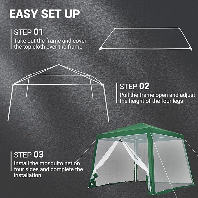 10x10ft Easy Pop-Up Canopy Outdoor Screen Tent with Mesh Mosquito Netting Side Walls Pop Up Tent Waterproof Outdoor Screen Shed for Camping Picnic Party Deck Yard Events