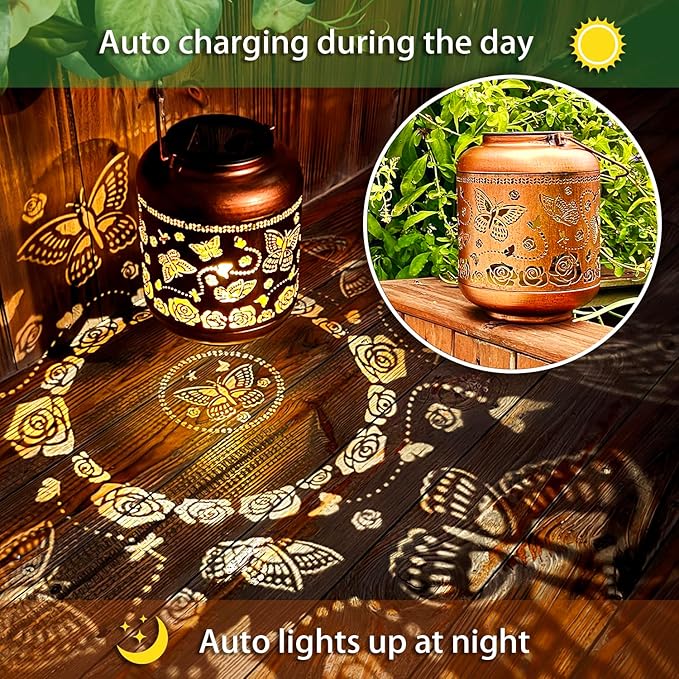 Butterfly Solar Lanterns Outdoor Waterproof Hanging Solar Lights Butterfly Gifts for Women Men Metal Decorative LED Butterflies Lanterns for Yard Patio Lawn Tabletop Landscape Pathway Garden Decor