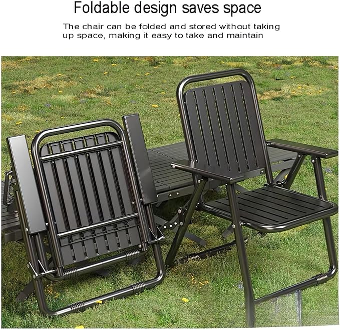 Foldable Outdoor Chair with Widening Armrests Portable Camping Beach Chair (Reinforced Black)