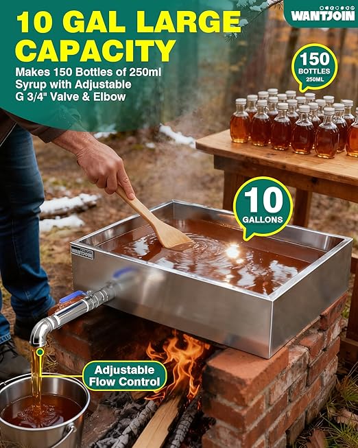WantJoin Maple Syrup Evaporator Pan 10 GAL - Syrup Evaporator Pan Stainless Steel w/Elbow Pipe 24 * 18 * 6 Inch Makes 150 Bottles of 50oz Upgraded Leak-Proof TIG Welded Seams