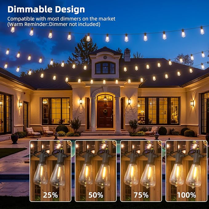 FOOMAN LED Outdoor String Lights 300FT Outside Waterproof Patio Lights with 146+3 Shatterproof ST38 Edison Bulbs 2700K Warm White Hanging Light Dimmable Light for Backyard Porch Gazebo(150FT x 2)