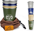 Camping Cup 16oz (4 Pack) 18/8 Stainless Steel Cup for Outdoor Picnic Hiking Fishing Surfing Party Pint cup Metal Mug Tumbler Camping Gift for Him (4 colors)