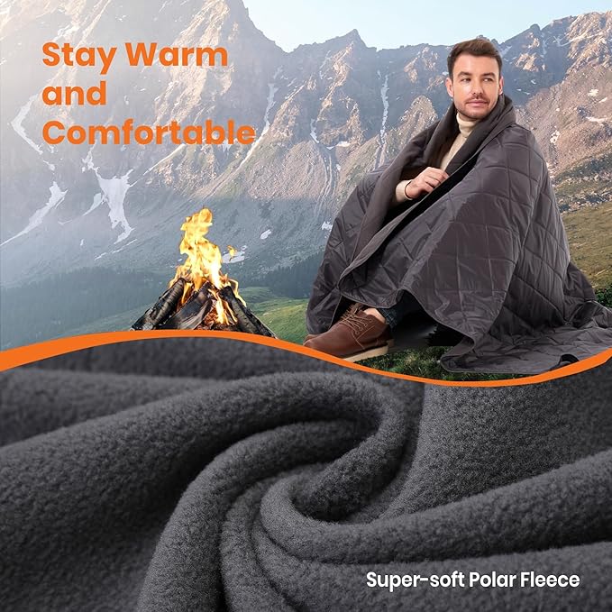 4-in-1 Large Outdoor Blanket - Waterproof &amp Windproof Thickened Warm Fleece Camping Blanket for Stadium Hiking Sporting Events - 81x57 Packable (Dark Gray)
