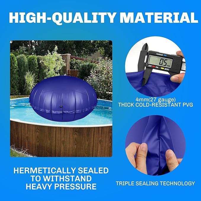 Round Pool Pillow for Above Ground Pools 10Ft Air Pillow for Closing Winter Winterizing Kit 0.5mm PVC Material 2X 16.5Ft Rope (Blue)
