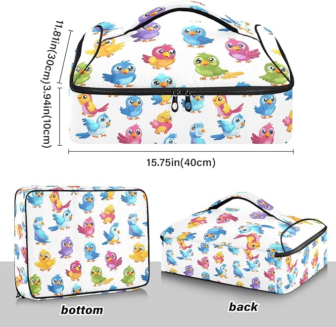 Casserole Carrier Cute Cartoon Bird PatternInsulated Casserole Carrier for Hot or Cold Food Thermal Lunch Tote for Potluck Parties Picnic Beach Fits 9 x 13 Inches Baking Dish