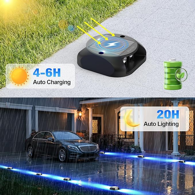 Quntis Solar Deck Lights Outdoor Waterproof 12 Pack Driveway Light Solar Dock Lights IP65 LED Warning Step Light Dusk to Dawn All Night Lighting Driveway Sidewalk Pathway Yard Garden Decor Blue