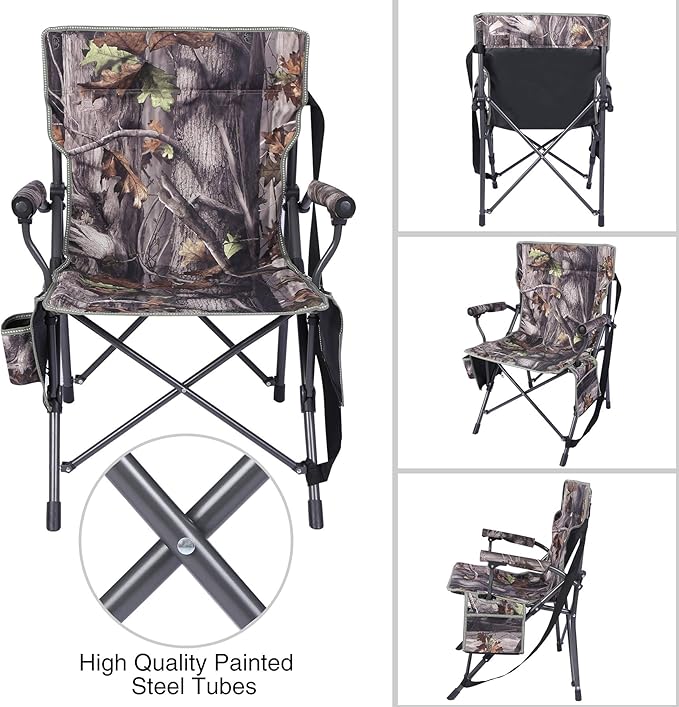 REDCAMP Oversized Hunting Chairs for Blinds Portable Folding Camo Camping Chairs for Adults Hunting Seats with Hard Arms for Outside Outdoor Camouflage