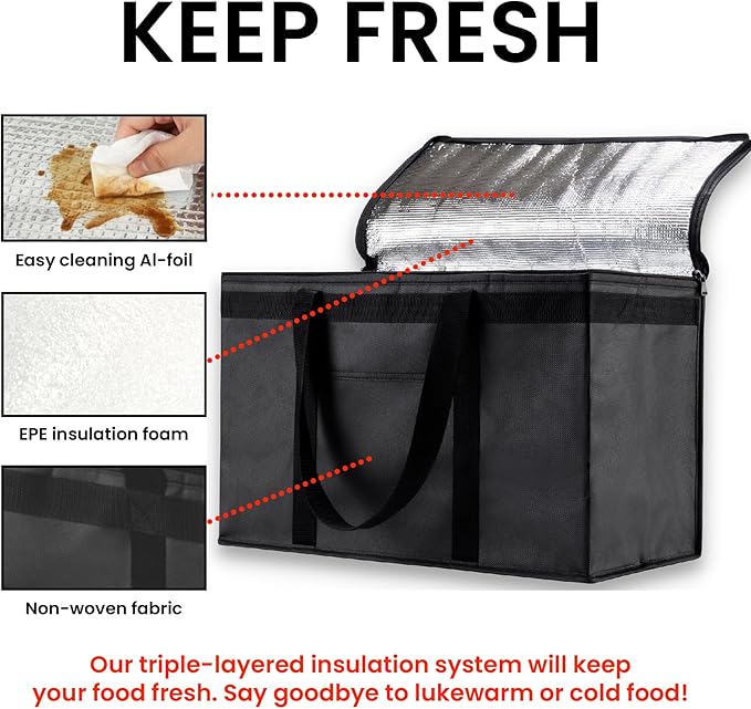 NZ home Insulated Bags for Food Delivery (2XL) Grocery Shopping Cooler Bag Pizza Delivery Hot &amp Cold Catering Tote Reusable Foldable &amp Heavy Duty (Green)