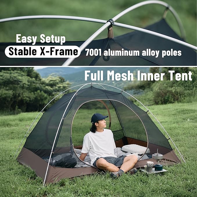 Naturehike Cloud River Tent [2025 Upgrade] - 2-3 Person Lightweight Backpacking Tent Black Coating for Sun Protection Windproof &amp Rainproof Easy Setup for Camping Hiking Travel Double Layer Te