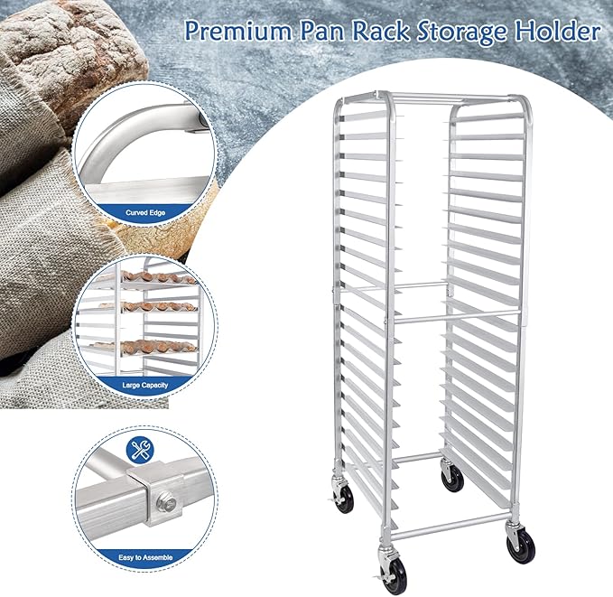 HARDURA 20 Tier Bun Pan Rack Bakery Rack with Casters NSF Home Commercial Kitchen Aluminum Storage Cooling Sheet Pan Rack20x26x69H