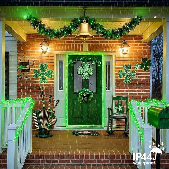 YEGUO 4 Pack Green Solar Fairy Lights Each 33ft 100 LED Christmas Lights Outdoor Waterproof 8 Modes Sliver Wire Solar String Lights