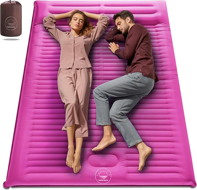 Premium Double Sleeping Pad for Camping - Camping Mattress 2 Person XL with Built-in Pump - 6.9 Thick Camping Beds for Adults - Indoor Beach &amp Pool Use