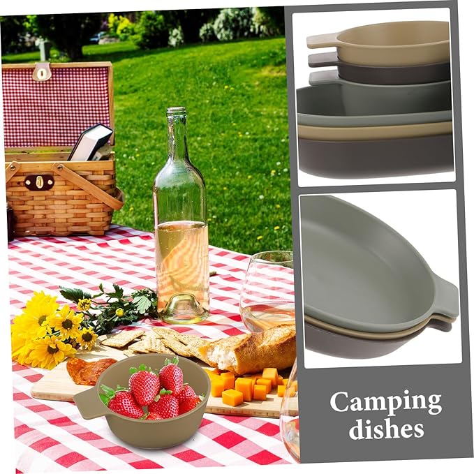 2sets Camping Plates Bowls Plastic Dinnerware Lids Decorative Outdoor Dishes for Patio Hiking Bbq