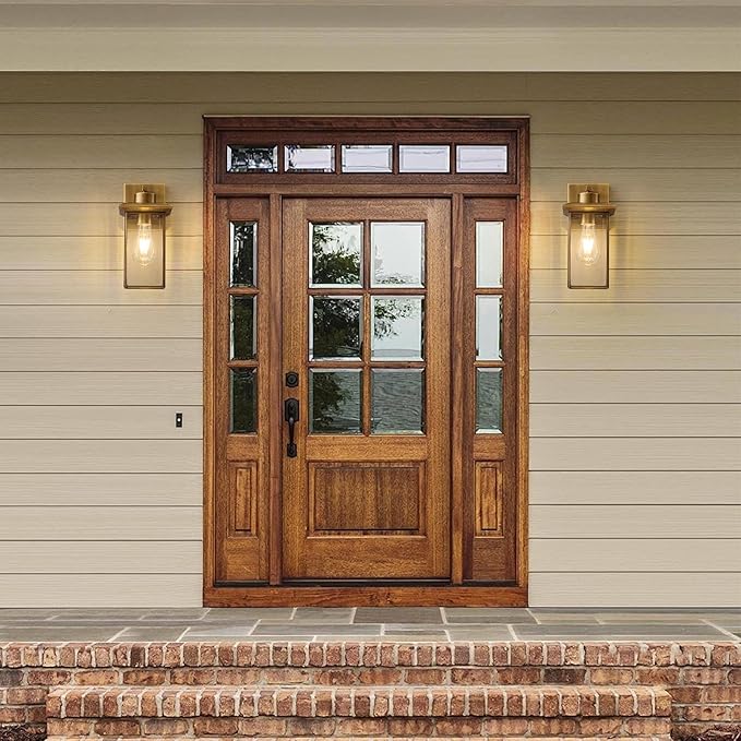 Brass Outdoor Wall Light Fixtures Exterior Waterproof Lanterns Porch Wall-Mounted Lights with E26 Socket and Glass Shade – Modern Rustproof Wall Sconces for Yard Front Door &amp Entryway.2-Pack