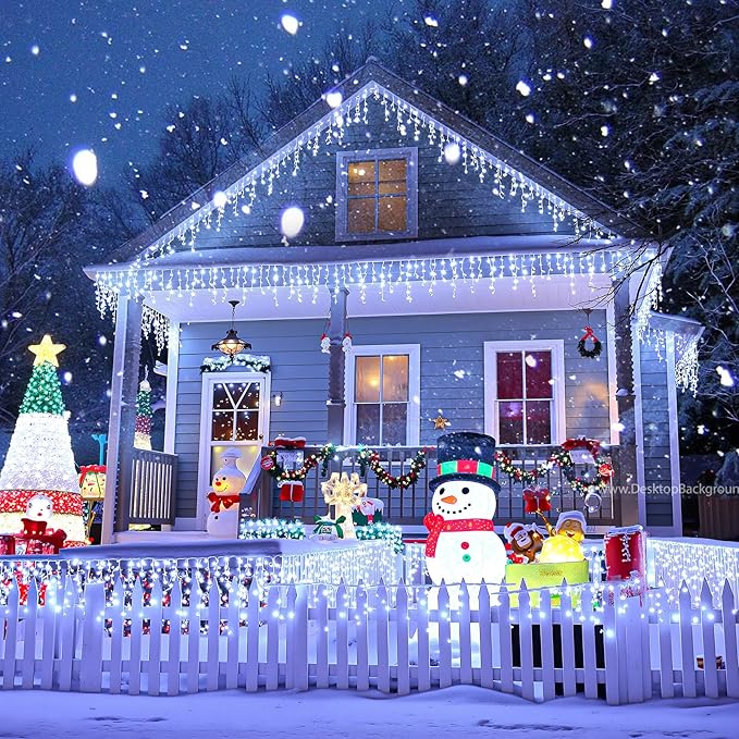 99ft 1216LED Icicle Lights for Outside White Christmas Lights for House Patio Yard Porch Backyard Holiday Garden Xmas Exterior Decoration Waterproof Twinkle Cluster Light Hanging Light All Year
