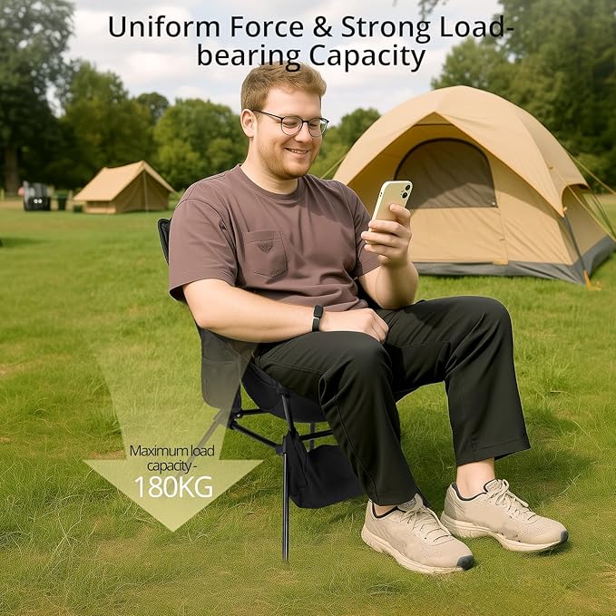 Anbte Extra Height &amp Width Portable Camping Chair 400LBS Capacity Compact Folding Chair with Square Frame Quick Setup Storage Bags on Both Sides Ideal for Camping Hiking Beach Picnic Outdoor Bl
