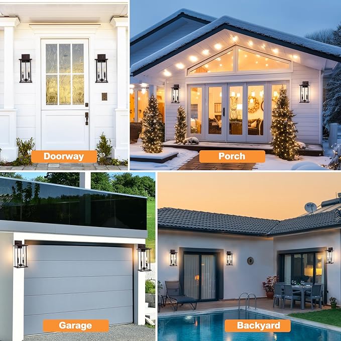 2-Pack 16 Large Outdoor Wall Light Fixtures 2-Light Exterior Front Porch Light Brushed Outdoor Sconce Lights Waterproof Farmhouse Lamp Lighting (Bronze 16in No Sensor)
