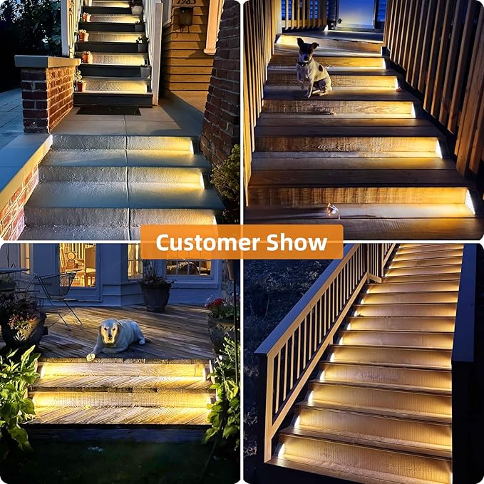 VOLISUN Solar Step Lights Outdoor Waterproof LED Outdoor Stair Lights Solar Step Light for Outside Warm&ampCool White Deck Light Decor for StairFront Porch and Patio(Gray12 Pack)