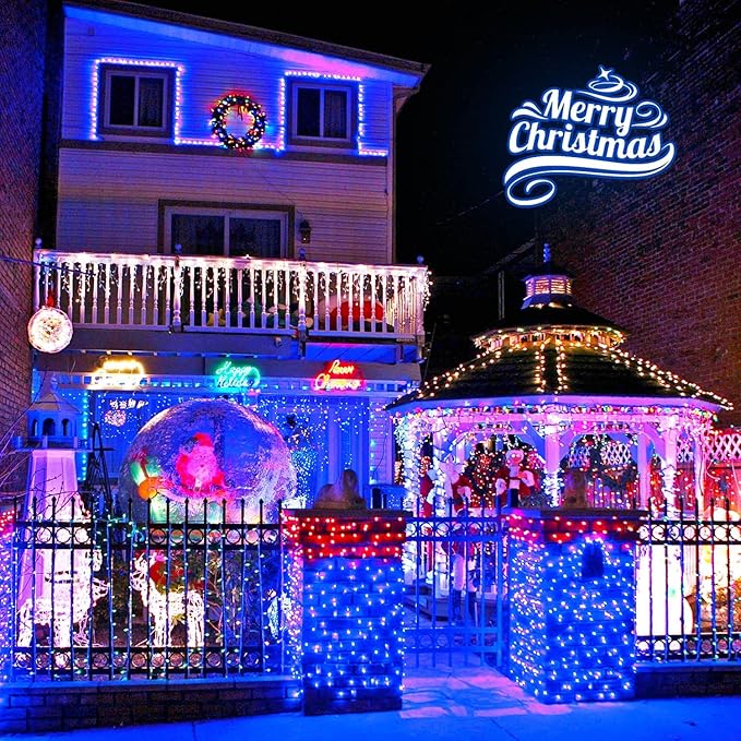 JMEXSUSS 600 LED Blue Solar Christmas Lights 206.7ft Blue Christmas Lights Outdoor Waterproof 8 Modes Solar Light Outdoor for Yard Patio Tree Garden Party Bushes Xams Decorations