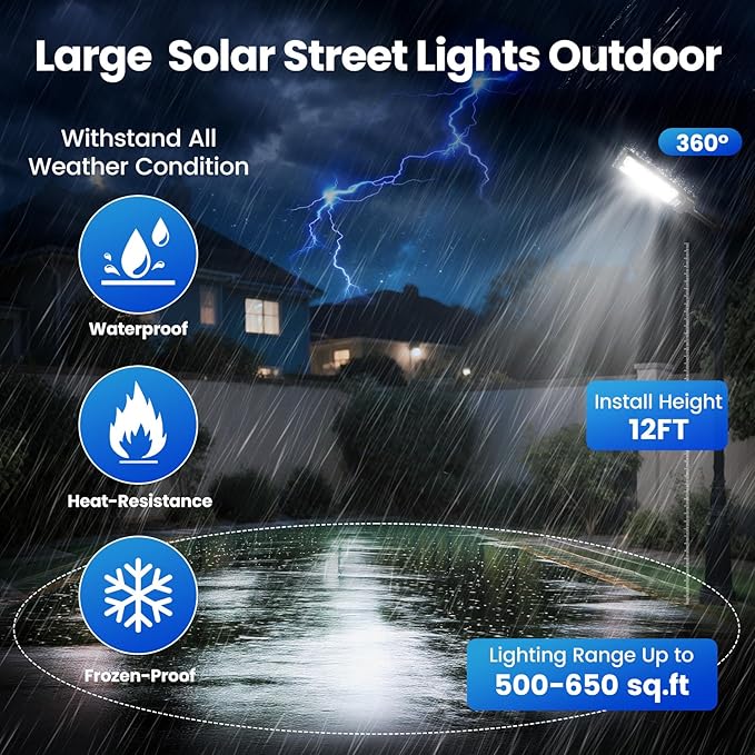 4 Pack 16 Large Solar Street Lights Outdoor Waterproof - Solar Powered Security Parking Lot Light Dusk to Dawn 60000LMMotion Sensor Commercial LED Solar Flood Lights Remote Control for Outside Yard