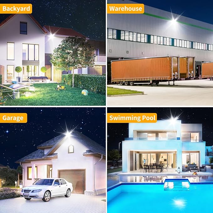200W LED Flood Light Outdoor with 6ft Plug 24000LM Brighter Exterior Security Lights 5000K Daylight LED Work Light IP66 Waterproof for Yard Garage Stadium Lawn 2 Pack