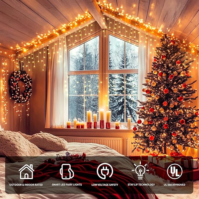 JMEXSUSS 400 LED RGB Icicle Lights - Color Changing Plug-in for Indoor/Outdoor Christmas Decorations