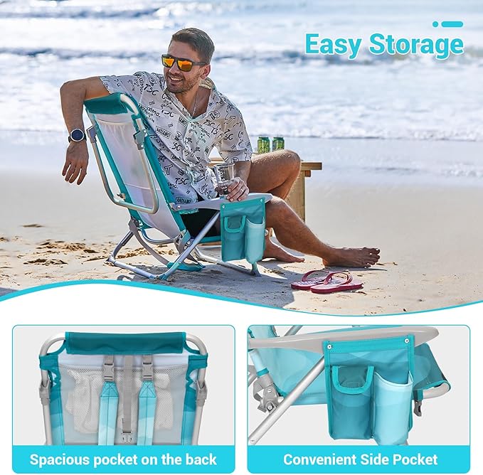 #WEJOY Beach Chair for Adults Reclining Adjustable Position Lay Flat Lightweight Folding Portable Aluminum Chair with Backpack StrapsPadded headrest Heavy Duty 400 lbs Lawn Chair for Beach Sand