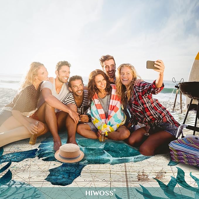 Beach Blanket Waterproof Sandproof Oversized 95”x 80”Sand Free Beach Mat with Corner PocketsPortable Mesh Bag for Beach FestivalPicnicTravel and Outdoor Camping (Seaturtle)