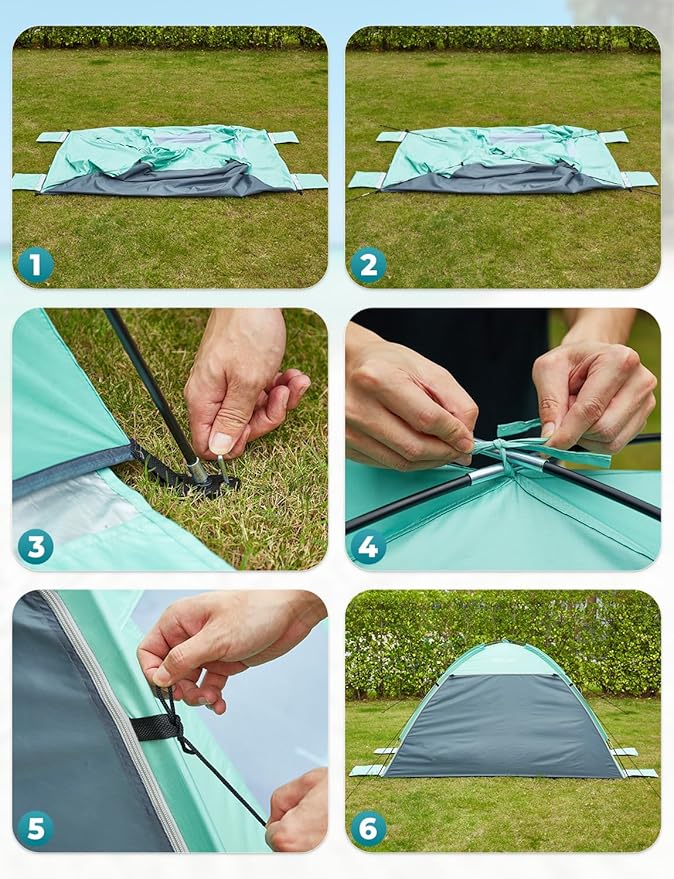 Glymnis Beach Tent Sun Shelter for 4 Person with UPF 50+ UV Protection Lightweight &amp Easy Setup Beach Shade Canopy with Vent Windows &amp Zippered Door - Green