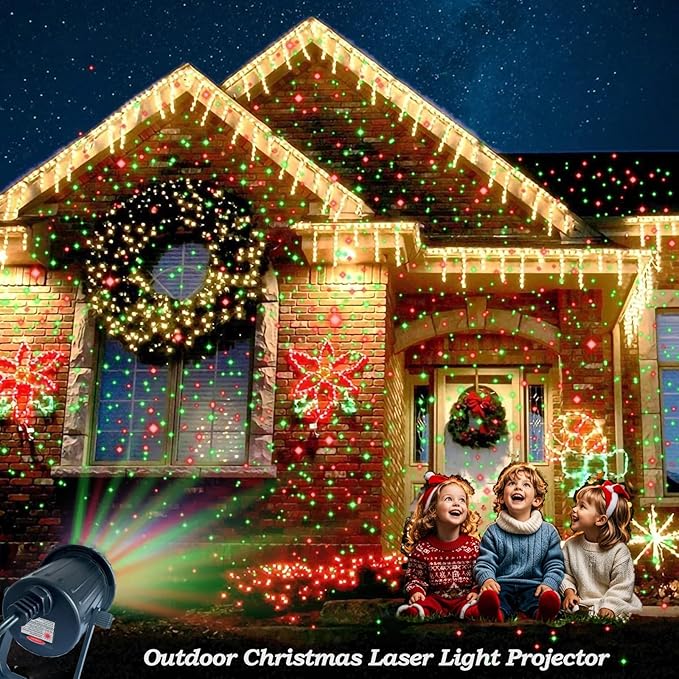 Laser Christmas Porjector Lights Waterproof Aluminum-Alloy Projector Outdoor RGB 3-Color Star Shower Laser Lights Remote Control &amp Timing Perfect for Holidays Party Garden Decor
