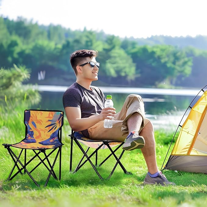 Panthers Portable Camping Chairs Folding Chair - Durable Oxford Fabric Lightweight Iron Frame Easy Fold Design - Ideal for Outdoor Activities Camping Fishing and Travel