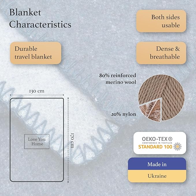 LYHome Merino Wool Blanket - Outdoor Camping and Hiking Throw Extra Warm Army Military &amp Hunting Blankets for Cold Weather Warmest Plaid Sheep Wool (51 x 67 in | Blue - Light Blue Double-Sided)