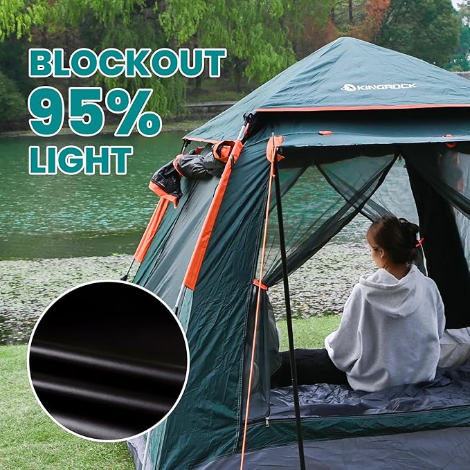 KINGROCK Blockout Camping Tent Instant Easy pop up Camping TentAutomatic Waterproof Family Tents for Camping 4 Person Easy Set Up TentsPortable Windproof Dome Tent for Camping