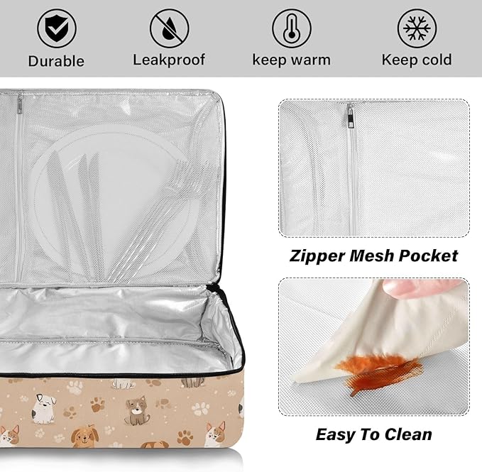 Casserole Carrier Lovely DogInsulated Casserole Carrier for Hot or Cold Food Thermal Lunch Tote for Potluck Parties Picnic Beach Fits 9 x 13 Inches Baking Dish