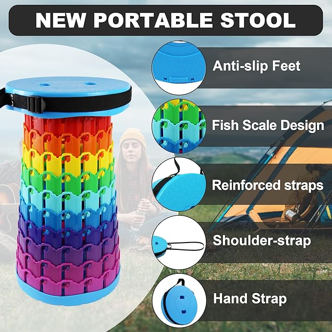 ALEVMOOM 2026 Collapsible Stool with Thick Cushion H18.1 D10.24 More Sturdy Capacity 600IbCollapsible Adjustable Folding Stool for Camping Hiking Mountain Garden BBQ