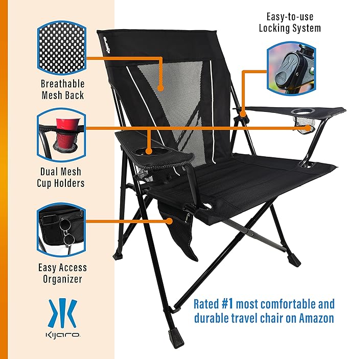 Kijaro XXL Dual Lock Portable Camping Chair - Supports Up to 400lbs - Enjoy The Outdoors in a Versatile Folding Sports &amp Outdoor Chair