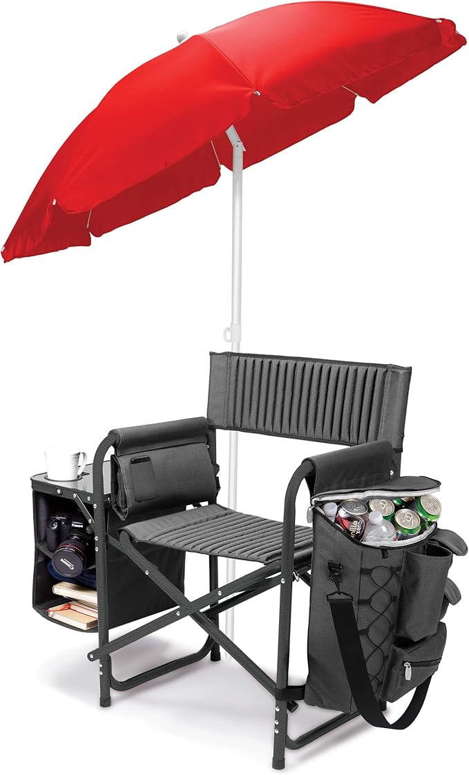PICNIC TIME Fusion Camping Chair with Side Table and Soft Cooler Outdoor Foldable Padded Camping Chairs with Cup Holder for Lawn Beach &amp Sports Use for Adults (Dark Gray Black Accents)