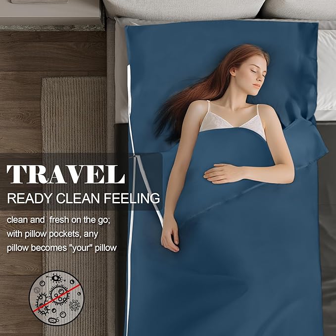 Sleeping Bag LinerLong Staple Cotton Adult Sleep Sack &amp Travel SheetsTravel Sleep Sack for Backpacking Hotels &amp Hostels Lightweight Travel Sheet Camping SheetsHas Full Length Zipper